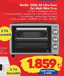 Simfer 3426 34 litre İnox Gri Midi/Mini Fırın image