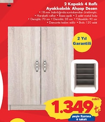 2 Kapaklı 4 Raflı Ayakkabılık Ahşap Desen image