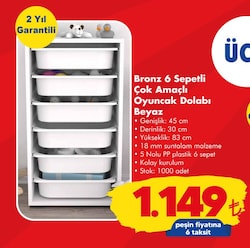 Bronz 6 Sepetli Çok Amaçlı Oyuncak Dolabı Beyaz image