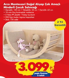 Arco Montessori Doğal Ahşap Çok Amaçlı Minderli Çocuk Salıncağı image