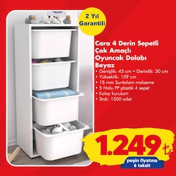 Cara 4 Derin Sepetli Çok Amaçlı Oyuncak Dolabı Beyaz image