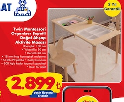 Twin Montessori Organizer Sepetli Doğal Ahşap Aktivite Masası image