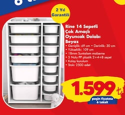 Rine 14 Sepetli Çok Amaçlı Oyuncak Dolabı Beyaz image