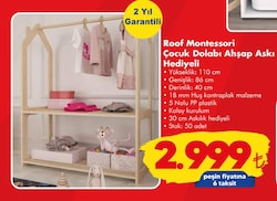 Roof Montessori Çocuk Dolabı Ahşap Askı Hediyeli image