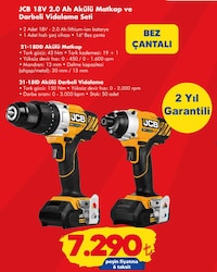 JCB 18 V 2.0 Ah Akülü Matkap ve Darbeli Vidalama Seti image