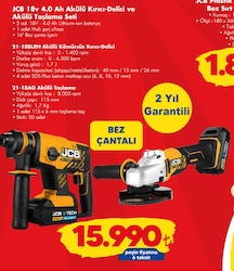 JCB 18v 4.0 Ah Akülü Kırıcı-Delici ve Akülü Taşlama Seti image