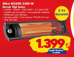 Raks Mika W2500 2300 W Duvar Tipi Isıtıcı image