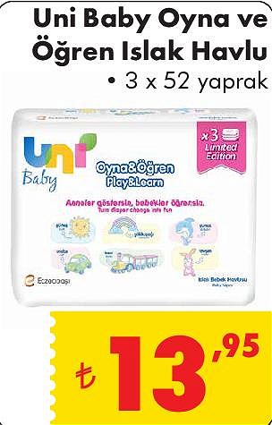 Uni Baby Oyna ve Öğren Islak Havlu 3x52 Yaprak image