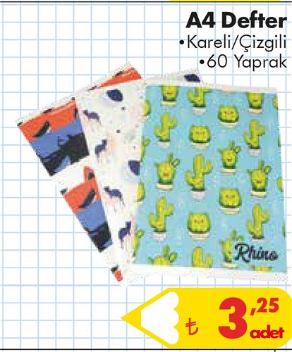 A4 Defter Kareli/Çizgili 60 Yaprak image