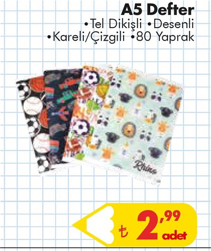 A5 Defter Tel Dikişli Desenli 80 Yaprak image