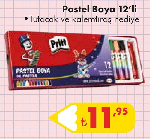 Pritt Pastel Boya 12'li+Tutacak ve Kalemtıraş Hediyeli image