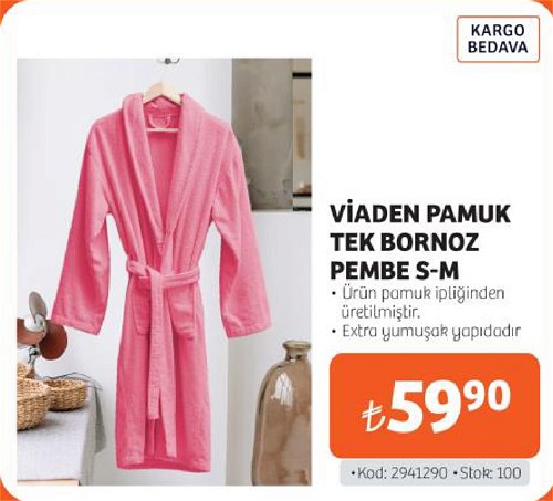 Viaden Pamuk Tek Bornoz Pembe S/M image