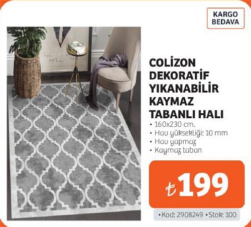 Colizon Dekoratif Yıkanabilir Kaymaz Tabanlı Halı 160x230 cm image