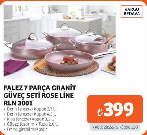 Falez 7 Parça Granit Güveç Seti Rose Line RLN 3001 image