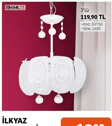 Tekzen Home Lite İlkyaz Camlı Avize 3'lü Beyaz  image