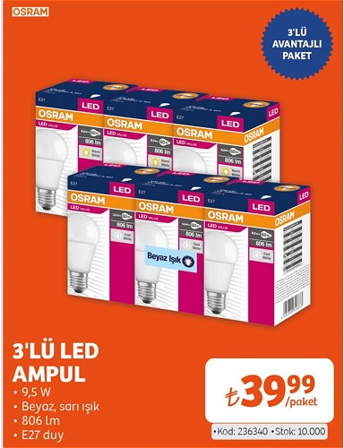 Osram 3'lü Led Ampul 9,5 W image