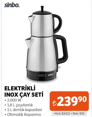 Sinbo Elektrikli Inox Çay Seti 2000 W image