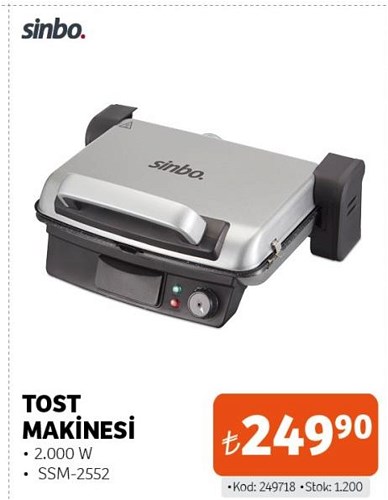 Sinbo Tost Makinesi 2000 W SSM-5225 image