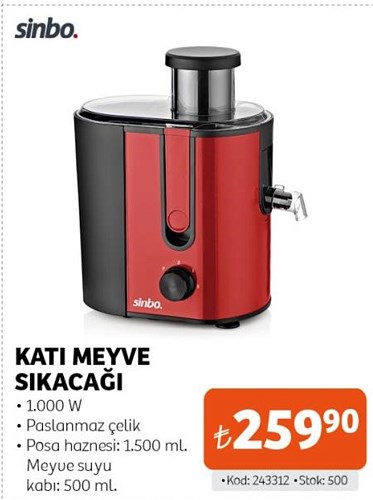 Sinbo Katı Meyve Sıkacağı 1000 W image