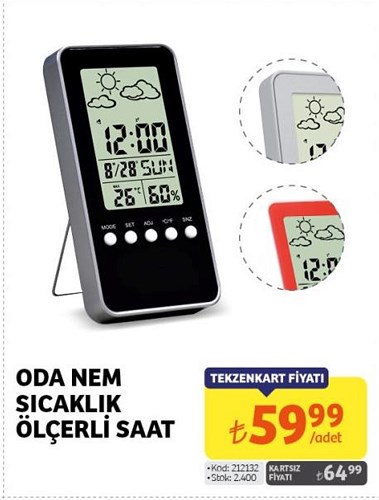 Oda Nem Sıcaklık Ölçerli Saat image