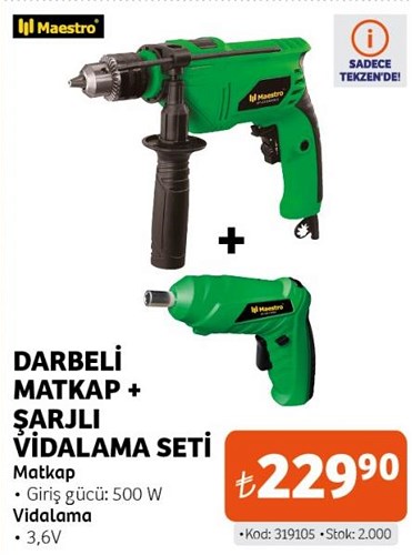 Maestro Darbeli Matkap+Şarjlı Vidalama Seti 500 W image