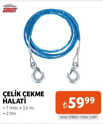 Autokit Çelik Çekme Halatı 7 mm x 3,5 m image