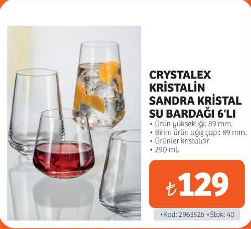Crystalex Kristalin Sandra Kristal Su Bardağı 6'lı image