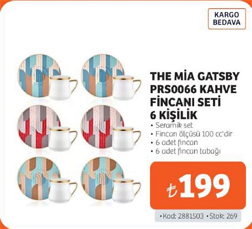 The Mia Gatsby PRS0066 Kahve Fincanı Seti 6 Kişilik image