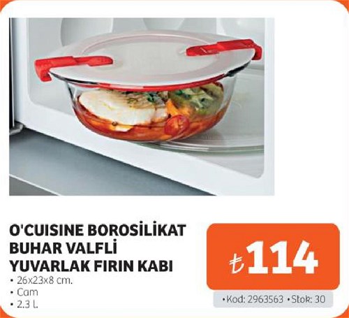 O'Cuisine Borosilikat Buhar Valfli Yuvarlak Fırın Kabı 2,3 l image