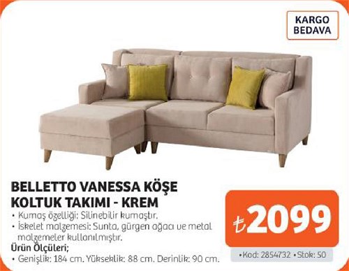 Belletto Vanessa Köşe Koltuk Takımı-Krem image