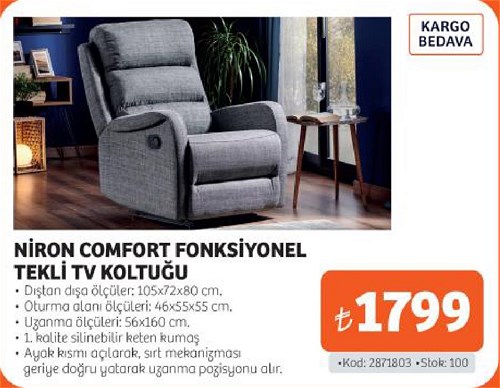 Niron Comfort Fonksiyonel Tekli Tv Koltuğu image