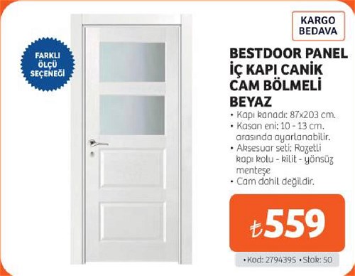 Bestdoor Panel İç Kapı Canik Cam Bölmeli Beyaz 87x203 cm image