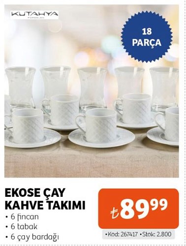 Kütahya Porselen Ekose Çay Kahve Takımı 18 Parça image