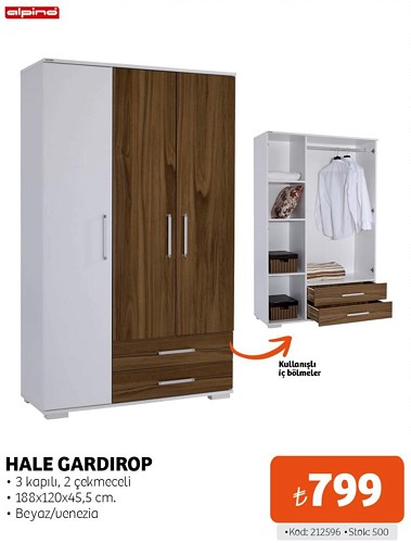 Alpino Hale Gardırop 3 Kapılı 2 Çekmeceli image