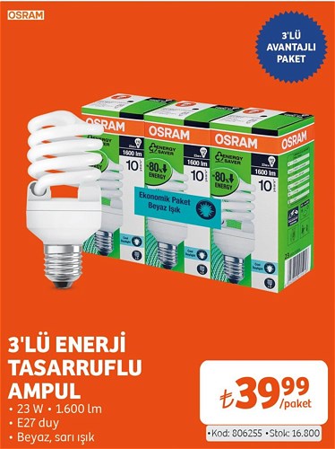 Osram 3'lü Enerji Tasarruflu Ampul 23 W image