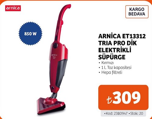 Arnica ET13312 Tria Pro Dik Elektrikli Süpürge Kırmızı 850 W image