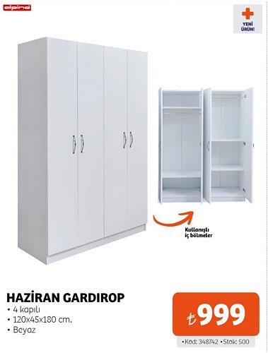 Alpino Haziran Gardırop 4 Kapılı 120x45x180 cm image