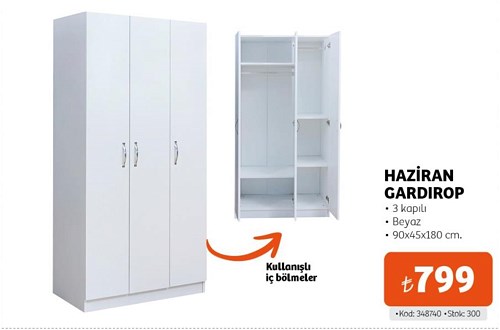 Haziran Gardırop 3 Kapılı Beyaz image