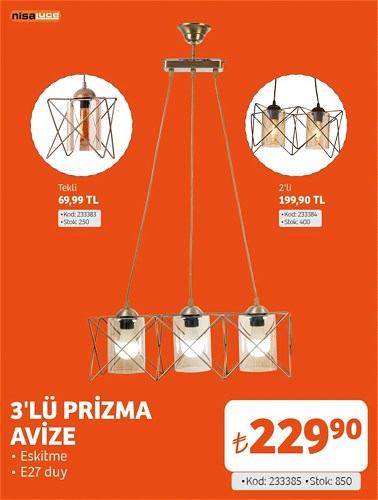 Nisa Luce 3'lü Prizma Avize image