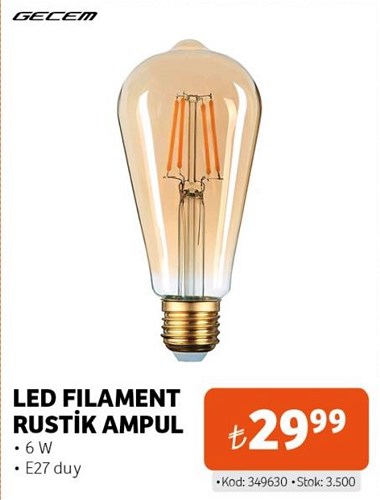 Gecem Led Filament Rustik Ampul 6 W image