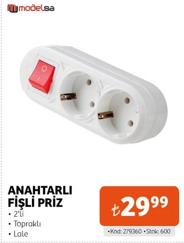 Modelsa Anahtarlı Fişli Priz 2'li image