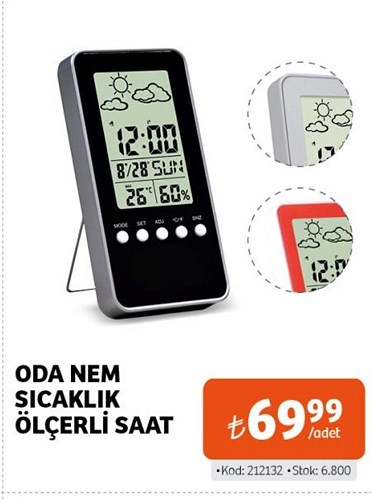 Oda Nem Sıcaklık Ölçerli Saat image