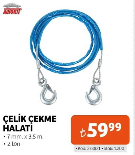 Autokit Çelik Çekme Halatı 7 mm x 3,5 m 2 ton image