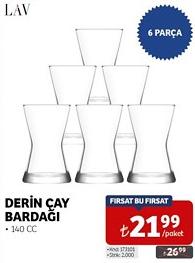 Lav Derin Çay Bardağı 140 CC 6 Parça image