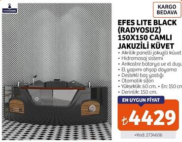 Efes Lite Black (Radyosuz) 150x150 Camlı Jakuzili Küvet image