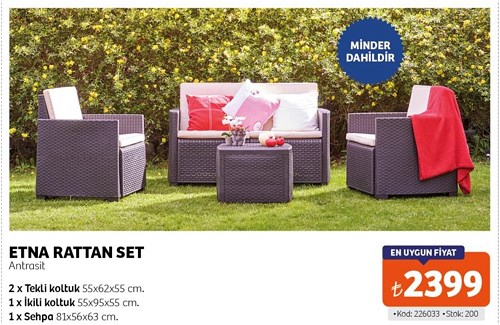 Etna Rattan Minderli Set Antrasit+Minder image