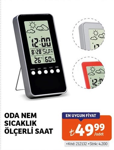 Oda Nem Sıcaklık Ölçerli Saat image