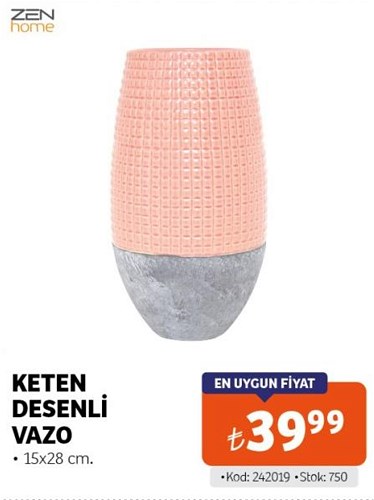 Zen Home Keten Desenli Vazo 15x28 cm image