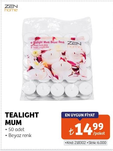 Zen Home Tealight Mum 50 Adet image