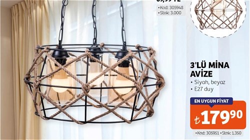 Tekzen Home Lite 3'lü Mina Avize Siyah/Beyaz image
